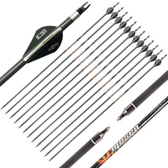 Musen Pure Carbon Arrows 30in shaft closeup shows lightweight precision for accurate shots.