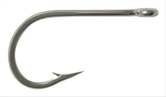 Mustad 7691S big game hook with knife-edge point for solid hookups and corrosion resistance.