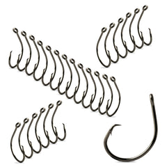 Mustad Demon offset circle hooks 5/0 black nickel pack of 25 for reliable hookups.