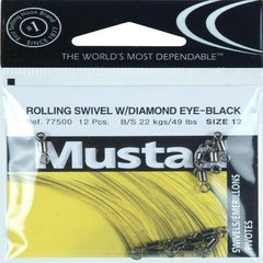 Mustad Diamond Eye Swivel 12-pack size 12; prevents knot slippage and improves line rotation