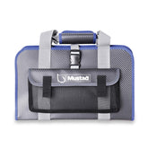 Mustad Jig Bag water-resistant tarpaulin protects gear on the boat.