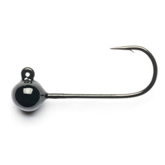 Mustad jig head black 1/16oz close-up shows ultr-point precision for clean hook sets.