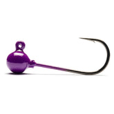 Mustad jig head purple 1/16oz closeup highlights the vibrant finish and compact profile.