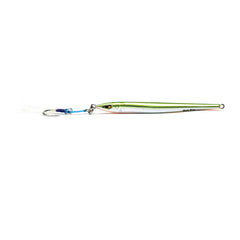 Mustad Moon Riser Jig Yellow Candy 150g side view shows front-weight design for stable jigging.