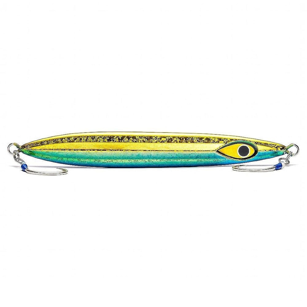 Mustad Rip Roller Jig Fusilier Glitter front view enhances deep-water visibility and attraction