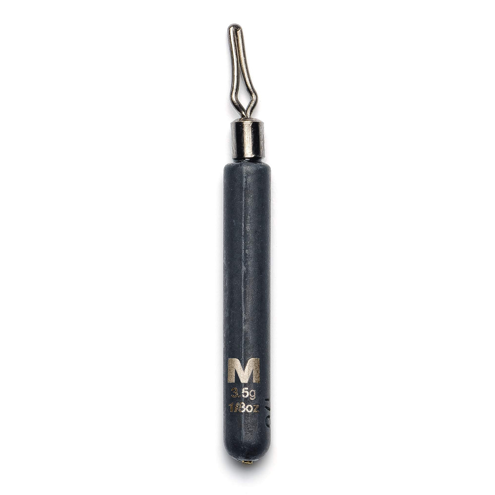 Mustad Skinny Drop Shot Weight 1/8oz front view highlights its slim profile for precise rigging.