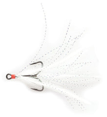 Mustad Ultra Point dressed triple hook, pack 2 with black nickel finish and Grizzly feathers for lifelike action.