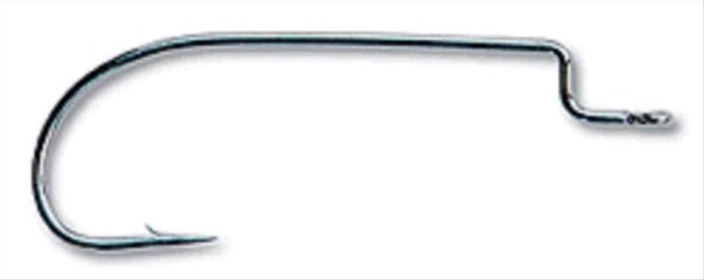 Mustad UltraPoint Megabite wide-gap hook with offset shank in black nickel enhances soft plastic lure performance.