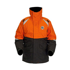 Mustang Survival Catalyst Floatation Coat front view with buoyant orange-black visibility