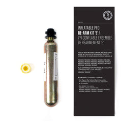 Mustang Survival Re-Arm Kit E with 33g CO2 cylinder for quick re-arm after deployment.