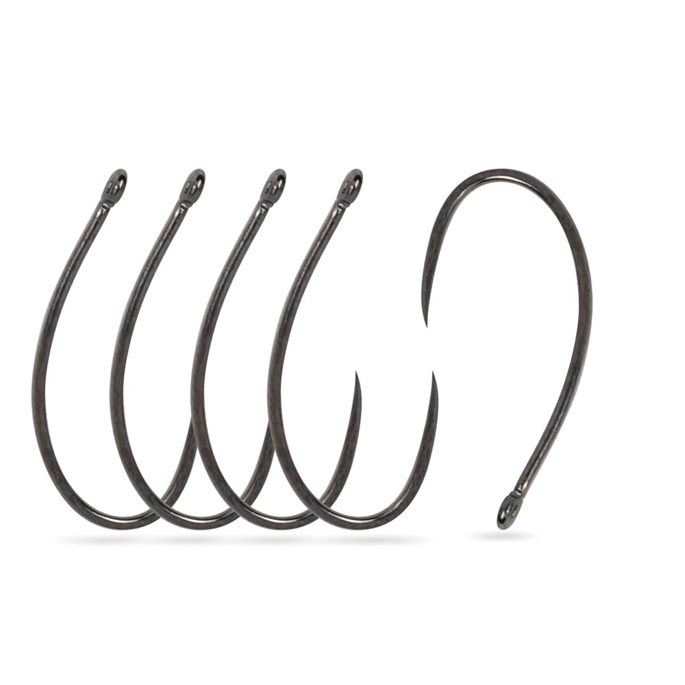 MUUNN 100Pcs barbless curved nymph caddis hook close-up for versatile freshwater and saltwater use.
