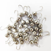 MUUNN 25-pack unpainted tungsten ice jigs with ball heads for winter panfish.