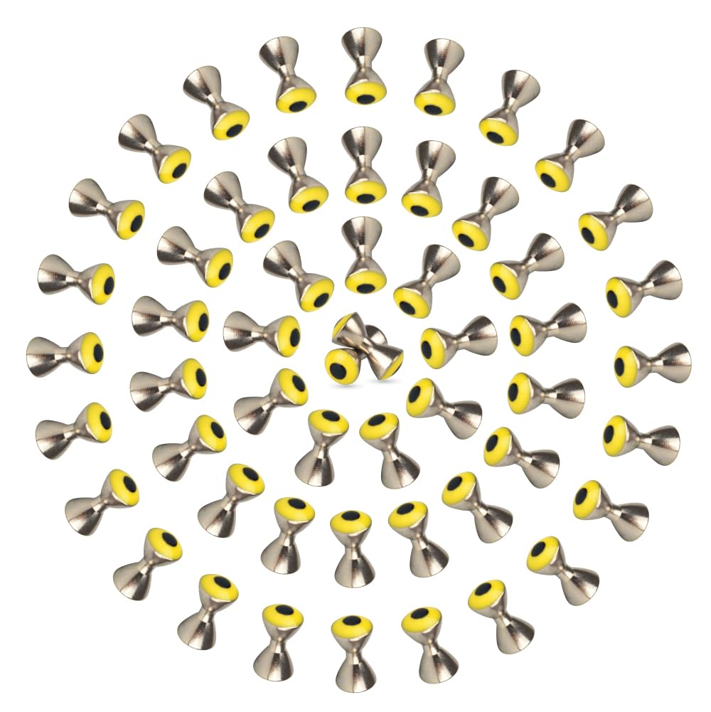 MUUNN dumbbell eyes 4mm yellow closeup for realistic fly tying details