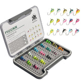 MUUNN 45-piece tungsten ice fishing jigs kit with glow colors