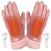 Muzrunq heated gloves for women, outer view, premium leather and plush cuff warmth.