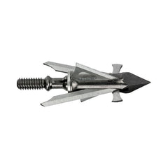Muzzy Trocar HBX steel ferrule close-up with fixed blades in flight for field-point accuracy