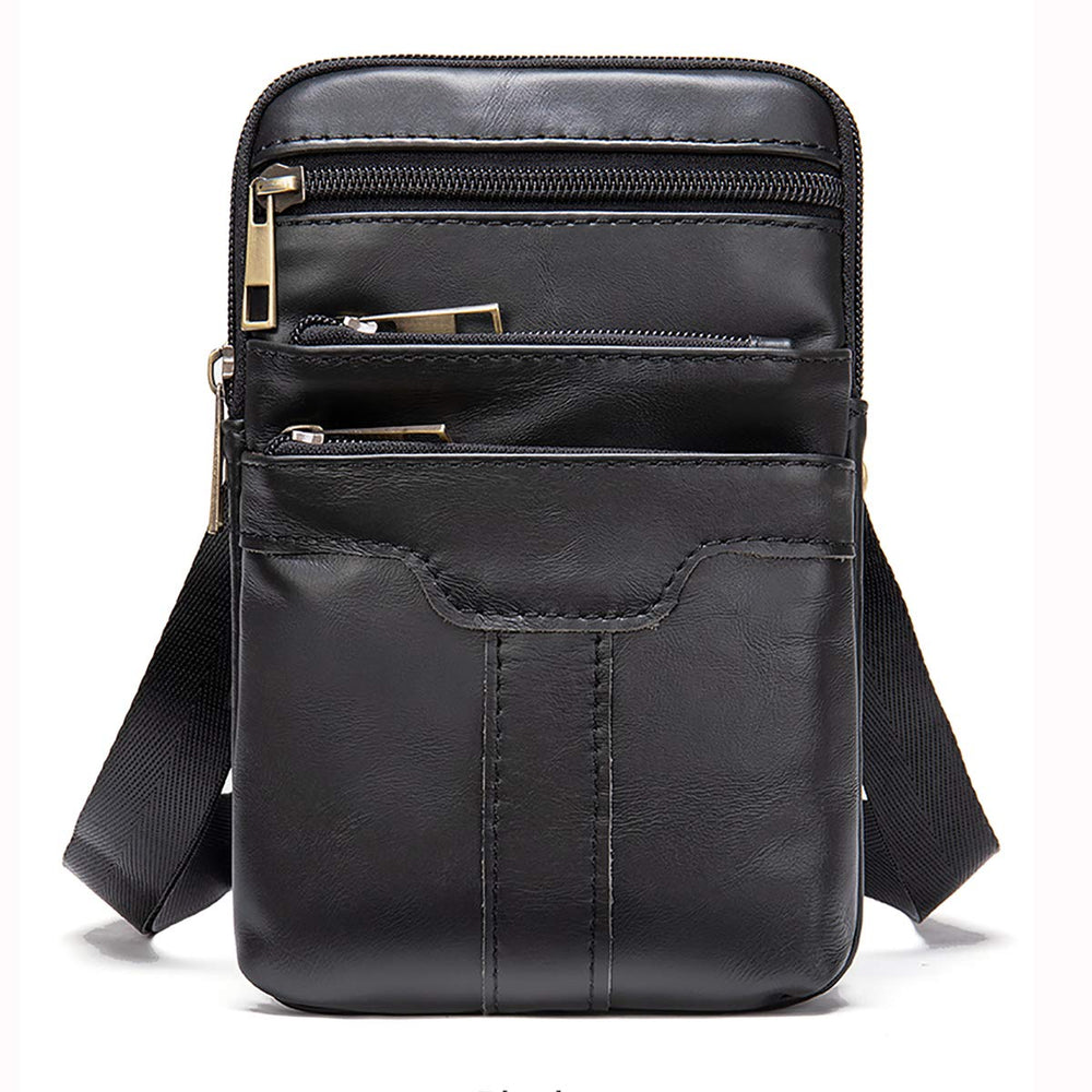 MXFDOKD leather cellphone shoulder bag, black close-up view, quick access on the go.