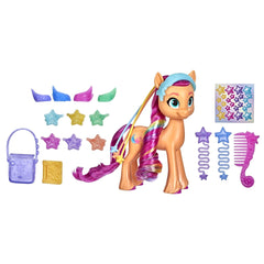 My Little Pony Rainbow Reveal Sunny hair detail highlights pink locks.