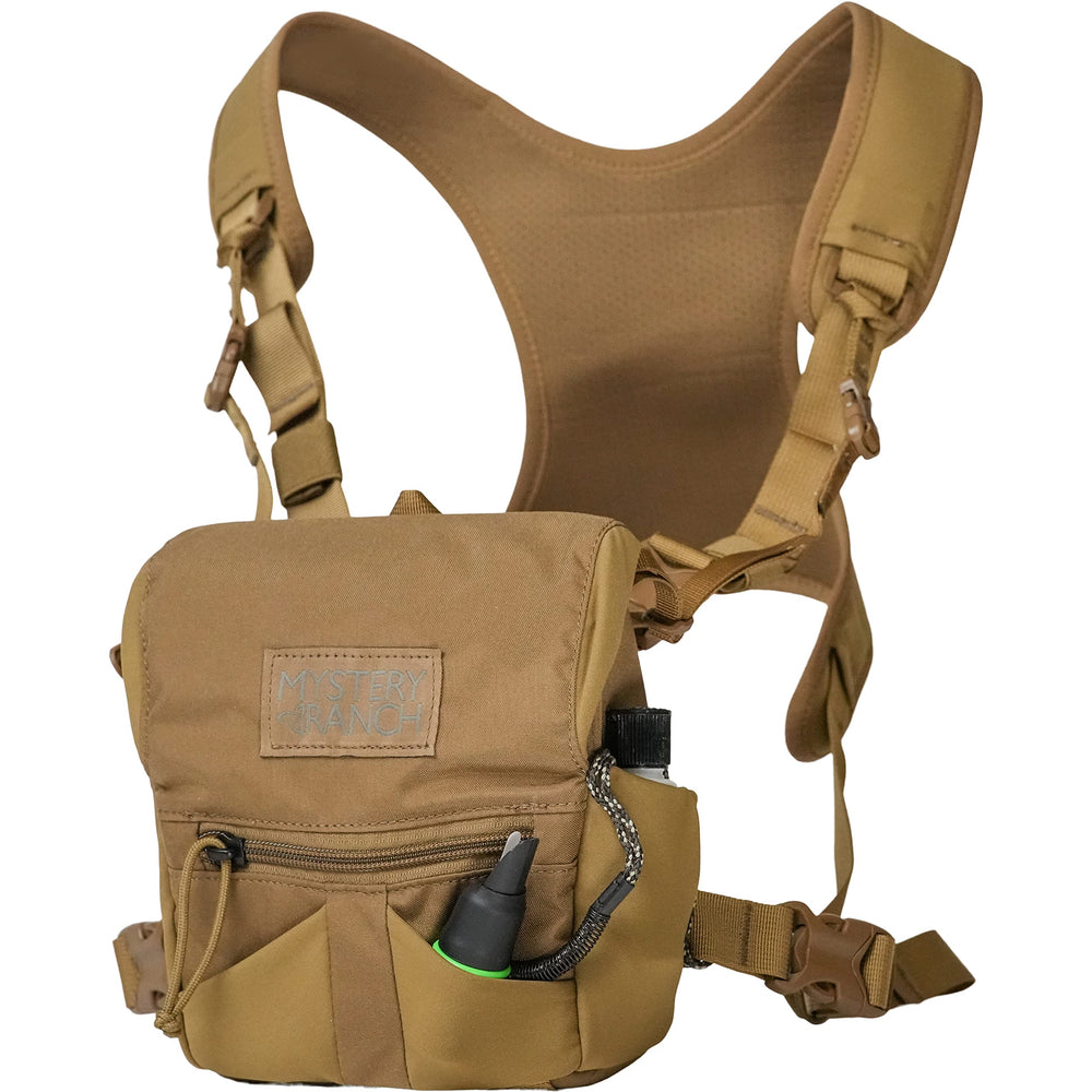 Mystery Ranch Bino Harness 10x chest-closure keeps binoculars secure in rugged terrain