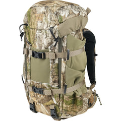 Mystery Ranch Treehouse 38 backpack front view showing stealthy, water-resistant build.