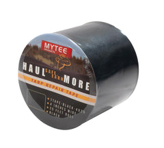 Mytee Products tarp repair tape 4x25 applied to torn tarp for quick fix.