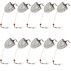 Close-up of NA 10PCS carp fishing bait trap cage in stainless steel, 3.5 cm diameter
