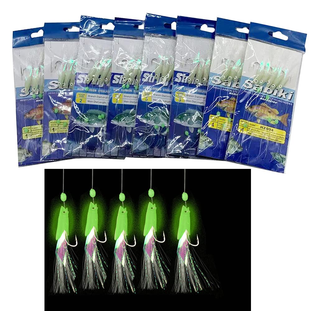 8-pack sabiki rigs with 40 glow hooks and lures