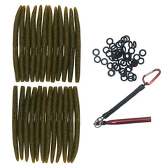 Nawaish Senko bait close-up in green pumpkin with black flake, lifelike texture for bass