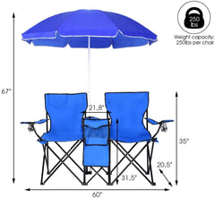 NaFurAhi ReunionG blue umbrella attached to the chair for sun protection.