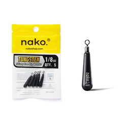 Nako 97% density tungsten-free rig weight close-up for precise drop shots.