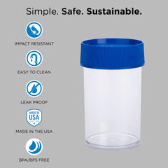 Nalgene 4-Ounce container lid close-up with blue screw-on lid for secure sealing.