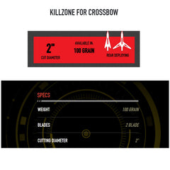 Spring-clip design and 7075 aluminum construction of Killzone Crossbow broadheads
