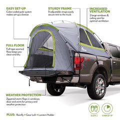 Napier Backroadz truck tent ventilation highlights two windows and a ceiling vent for airflow.