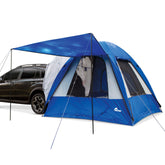 Napier Sportz hatchback tent demonstrates quick pole hub setup for car camping.
