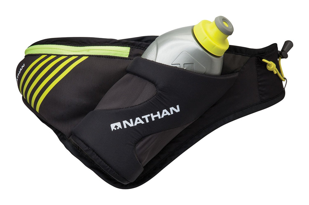 Nathan Peak running hydration waist belt with angled bottle holder for easy access