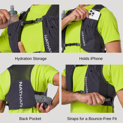 Nathan Pinnacle FeatherLite vest back view highlights extended back for secure bounce-free fit.