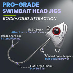 Natufish 1/4 oz jig head with 3D red eyes