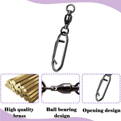 Close-up of stainless steel ball-bearing swivel for quick lure changes