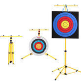 NATUMER archery target stand backyard setup demonstrates three-leg stability for outdoor practice.