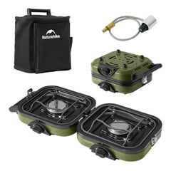 Naturehike 2-burner folding stove closed shows compact travel-ready design for camping