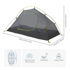Naturehike bikepacking 1person tent footprint included for ground protection.