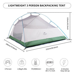 Naturehike Cloud-Up 3P tent free-standing demonstrates stable shelter without pegs.