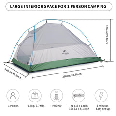 Naturehike Cloud-Up 1P tent setup with aluminum poles in minutes.