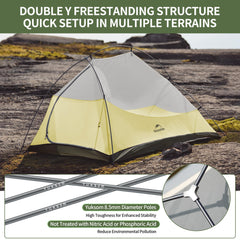 Naturehike Cloud Up Pro rain fly and canopy provide weather protection.