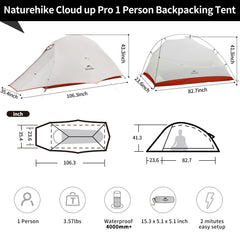 Naturehike Cloud-Up side profile highlights ultralight frame for backpacking adventures.