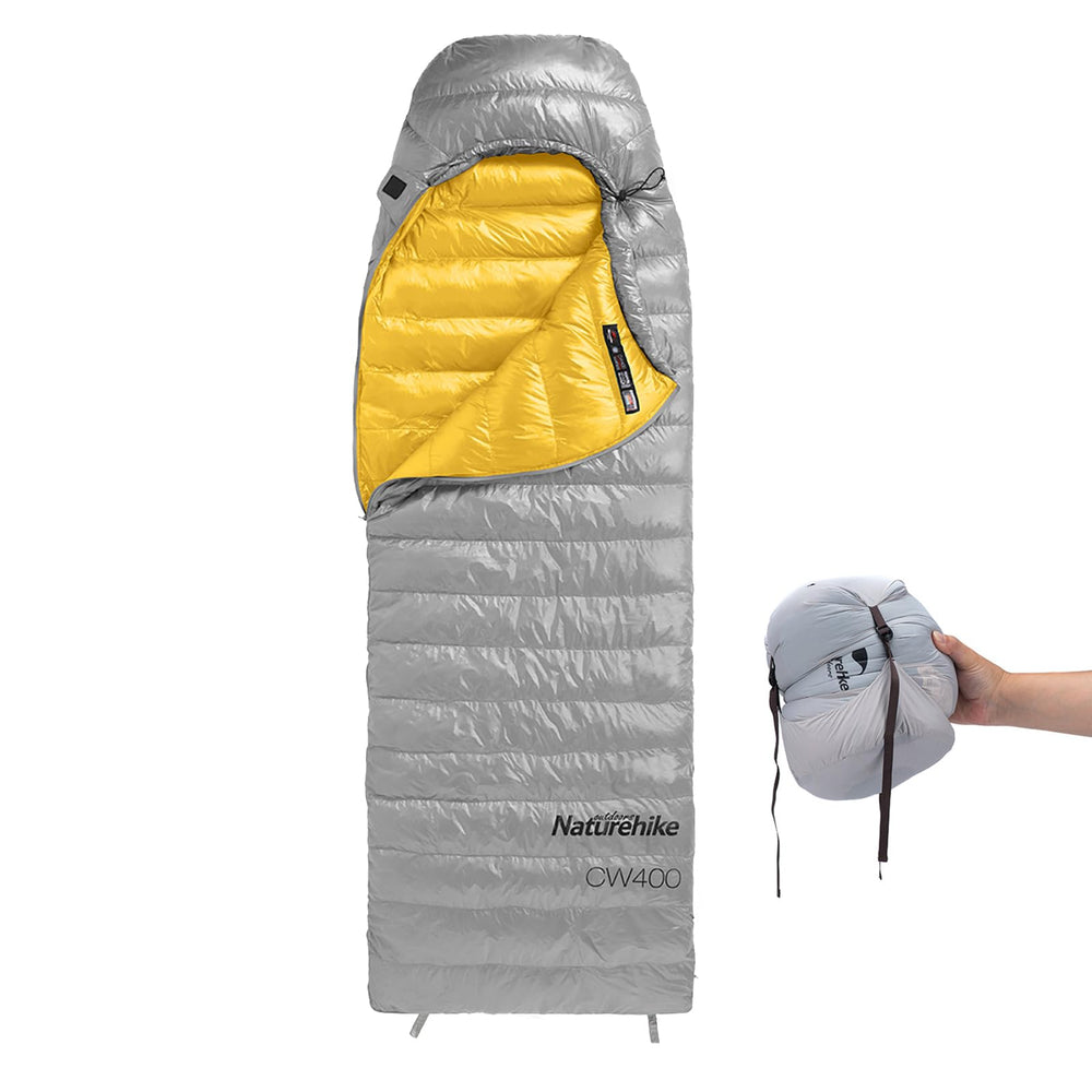 Naturehike ultralight down sleeping bag grey front view for backpacking warmth