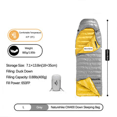 Naturehike ultralight down sleeping bag grey zipper view easy access
