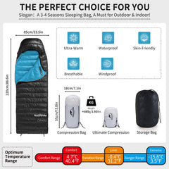 Naturehike ultralight duck down sleeping bag foot-area demonstrates roomy lower section for movement