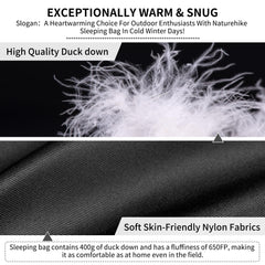 Naturehike ultralight duck down sleeping bag nylon material shell emphasizes durability and waterproofing