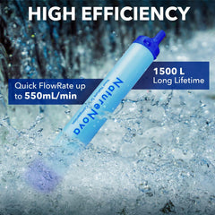 NatureNova water filter closeup shows portable filtration for outdoor readiness